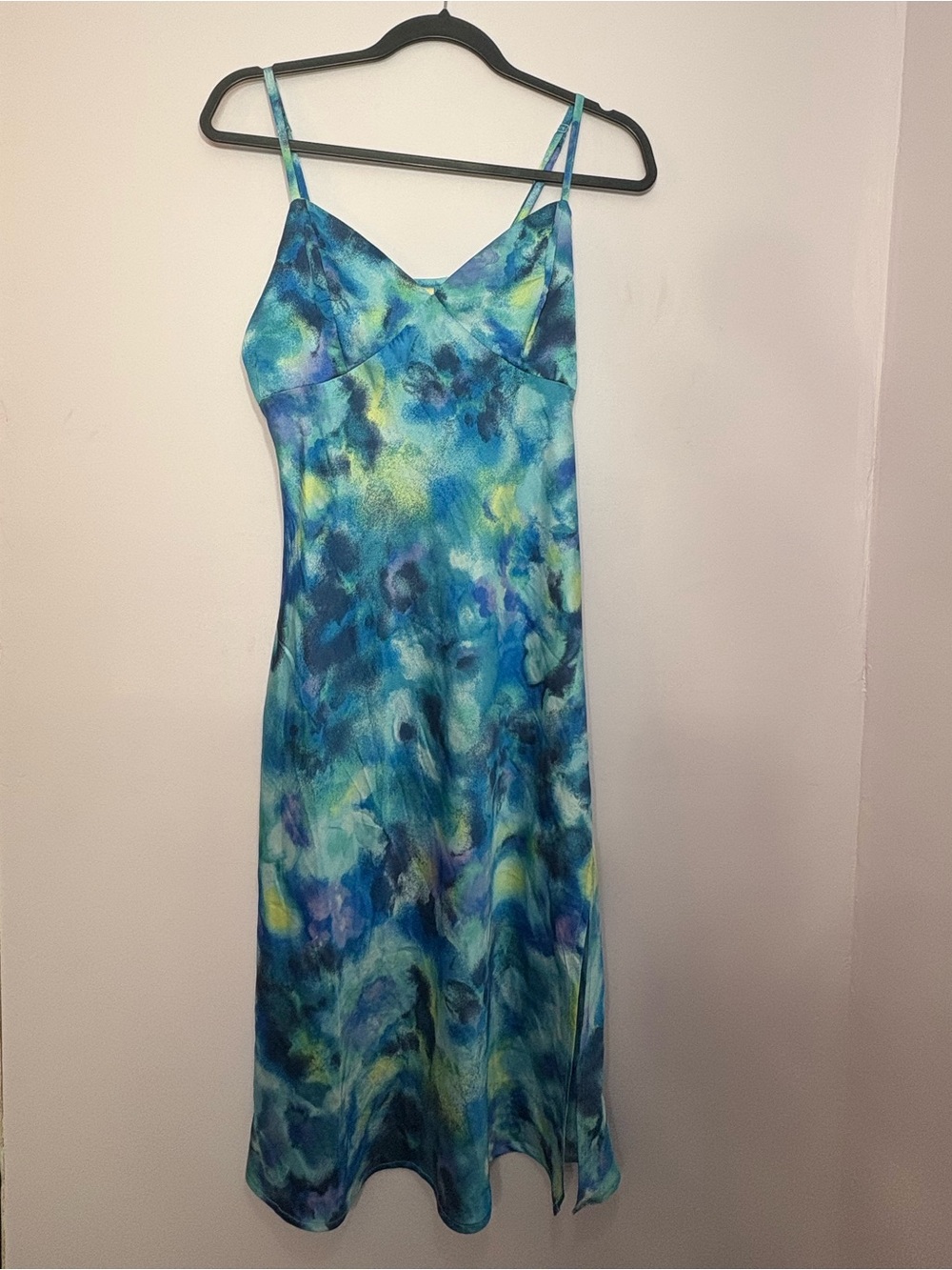 Inspired Hearts Blue Multicolor Slip Midi Dress